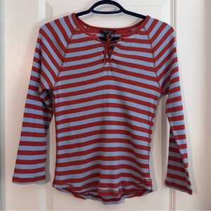 American Eagle Ribbed Lace-Up Top Y2K Red/orange Blue Striped Fitted Long Sleeve